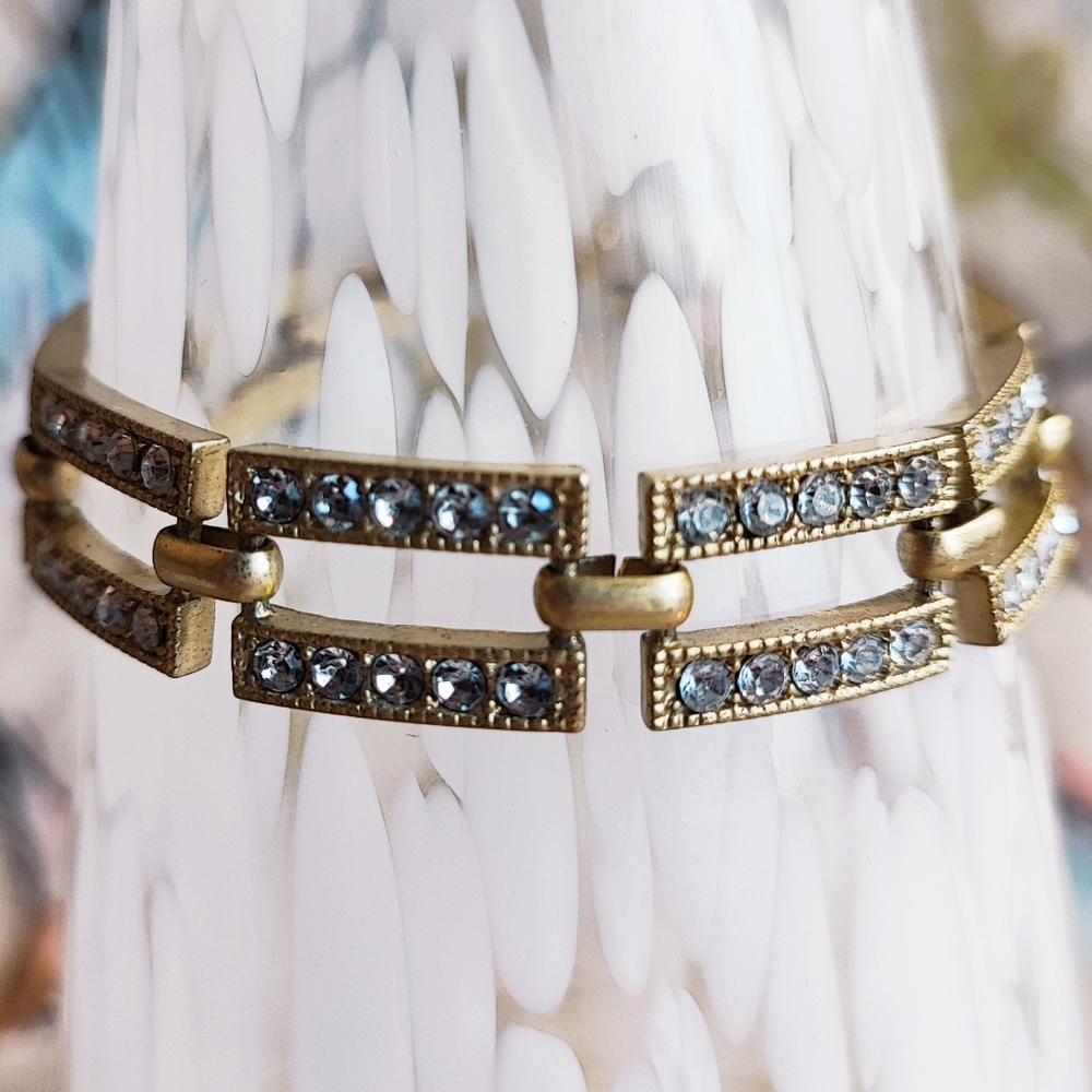 Unsigned Brass Tone Matte Clear Rhinestone Encrus… - image 1